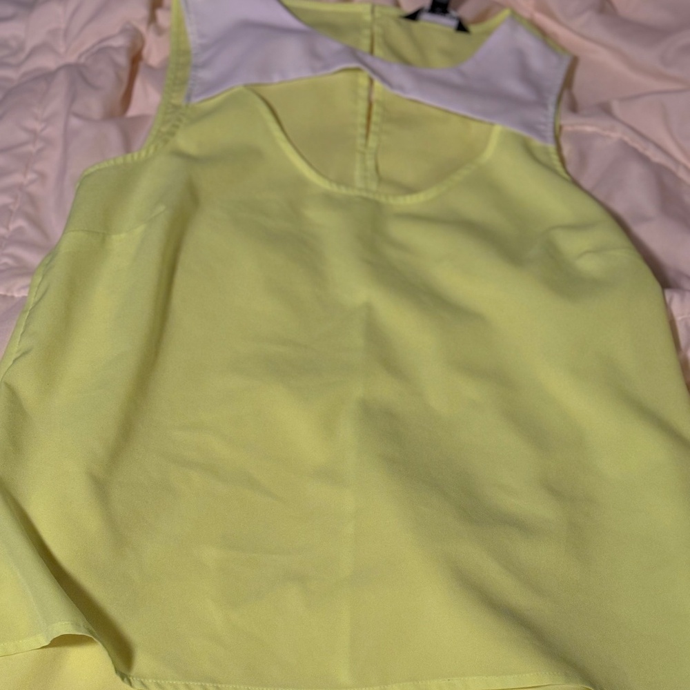 Project Runway Neon Yellow and White Sheer Shell Top Size M
